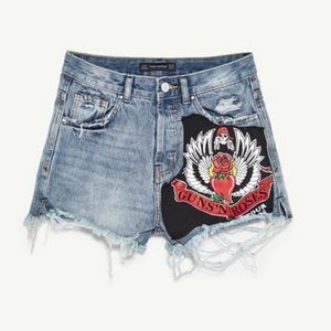 Zara Women Guns N’ Roses Denim Bermuda Shorts